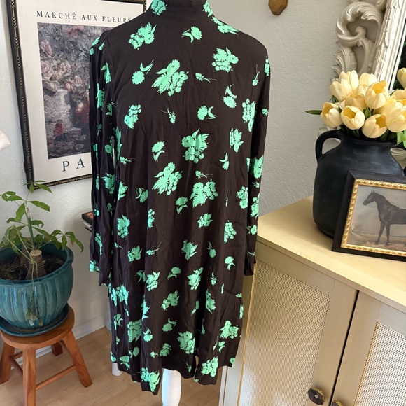 GANNI Black Green Mock‎ Neck Long Sleeve Mini Dress Size XS